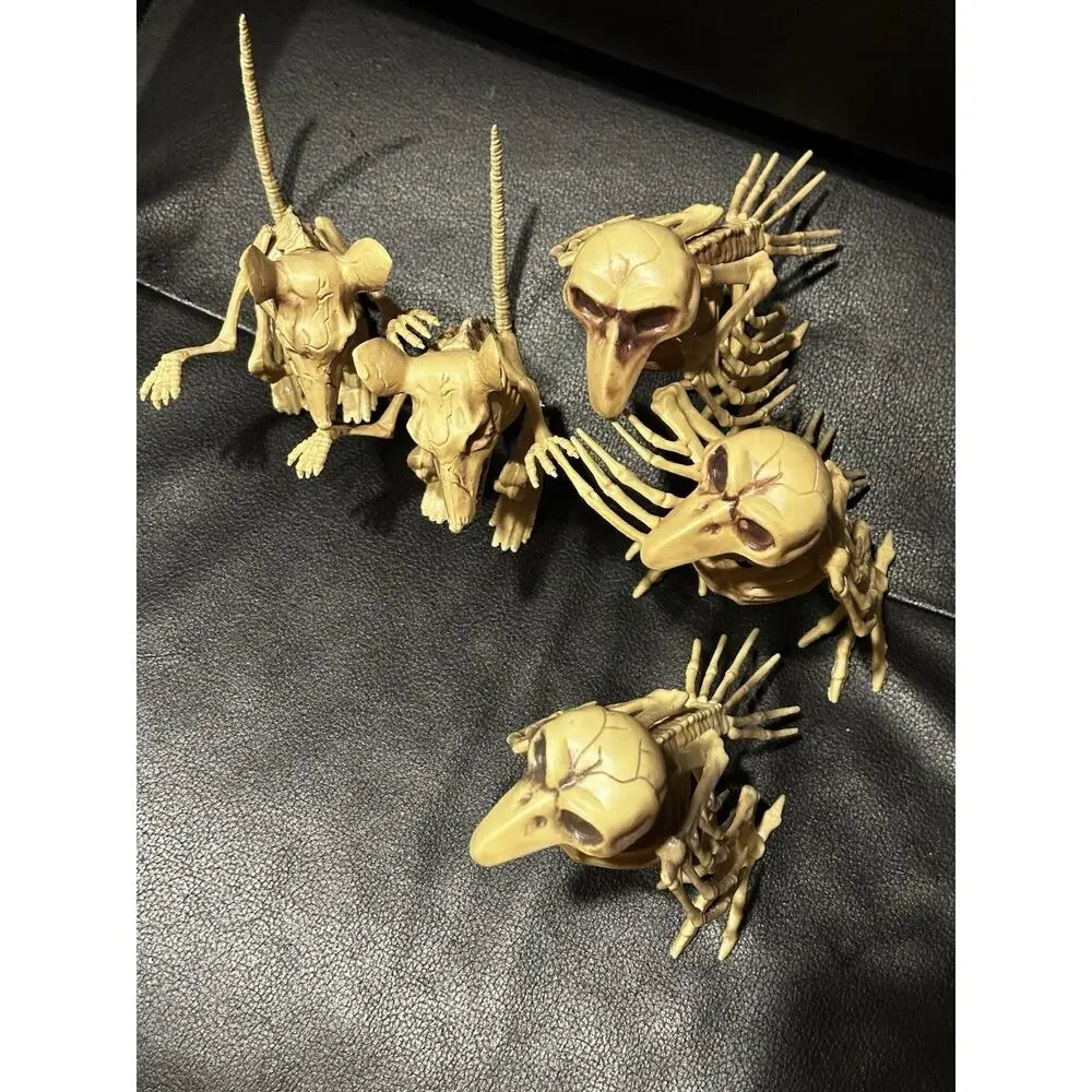 Lot 5 Poseable Rat & Vulture Skeletons Halloween Creepy Haunted House Decor Prop